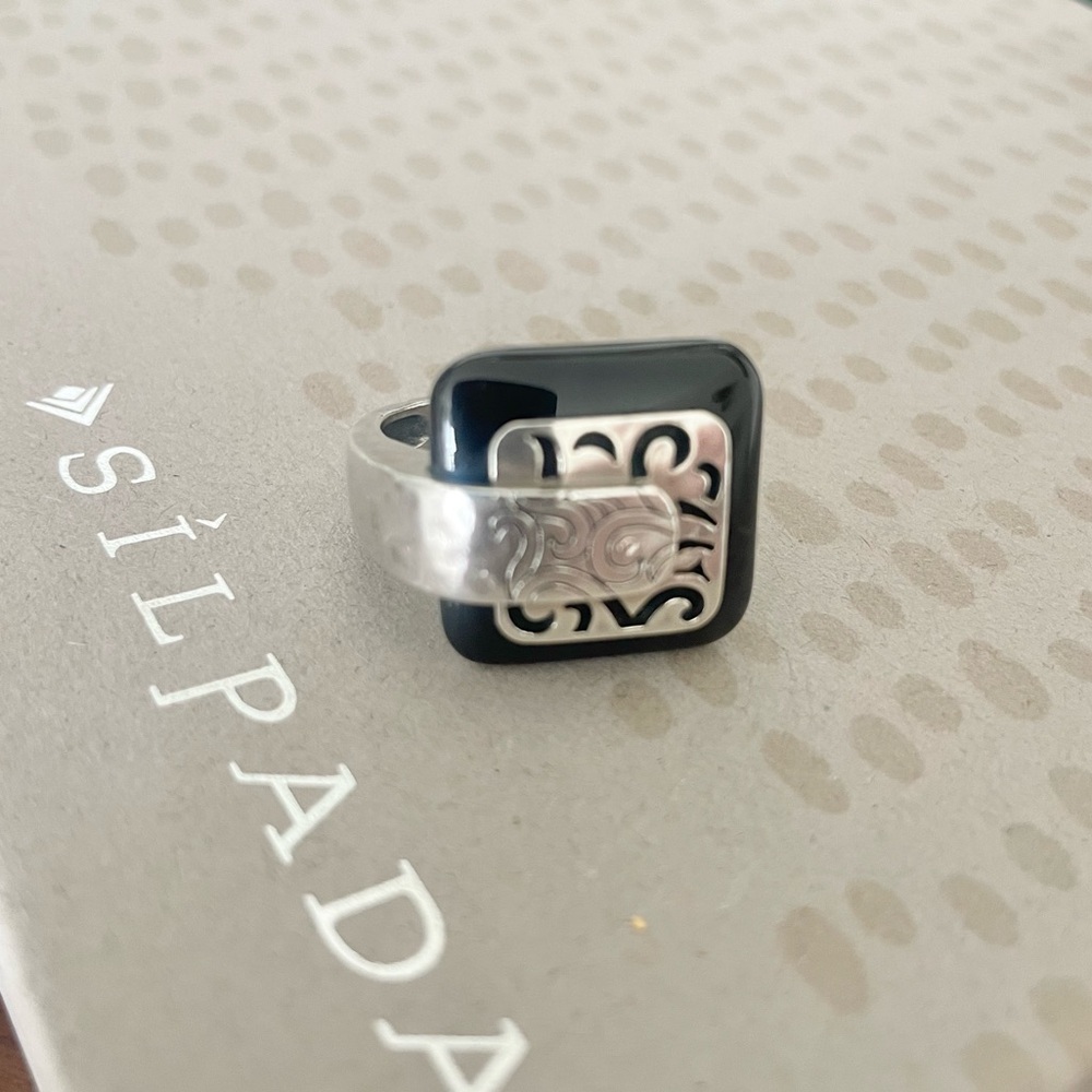 Vintage Silpada .925 Sterling Silver With Black Agate Swirl Ring size 7